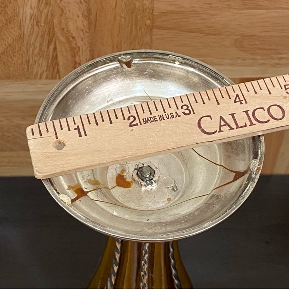 Rare Vintage MCM Mid Century Modern Amber Silver-plate Caged Candle Holder Set - Picture 11 of 12